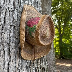 Bullhide Hat With Red Rose Painted on the Side